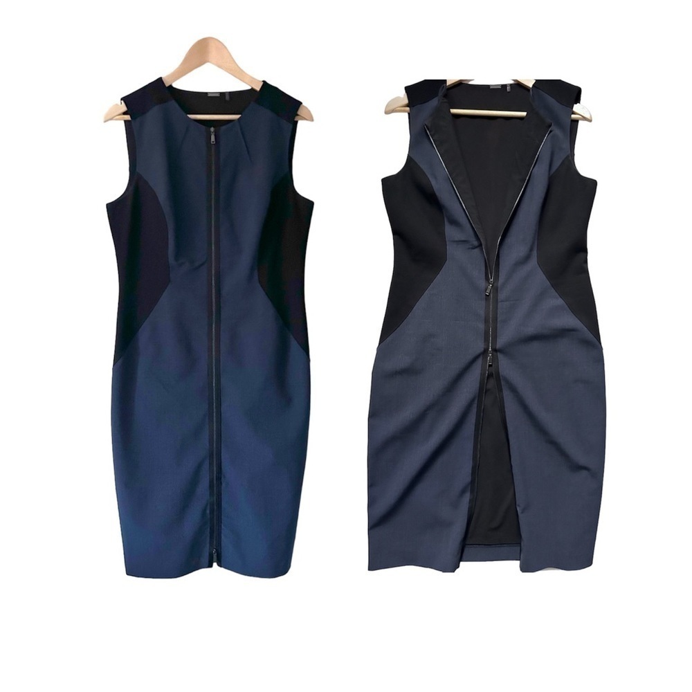 Elie Tahari Womens Wool Blend Sheath Career Dress blue  Black Zip front